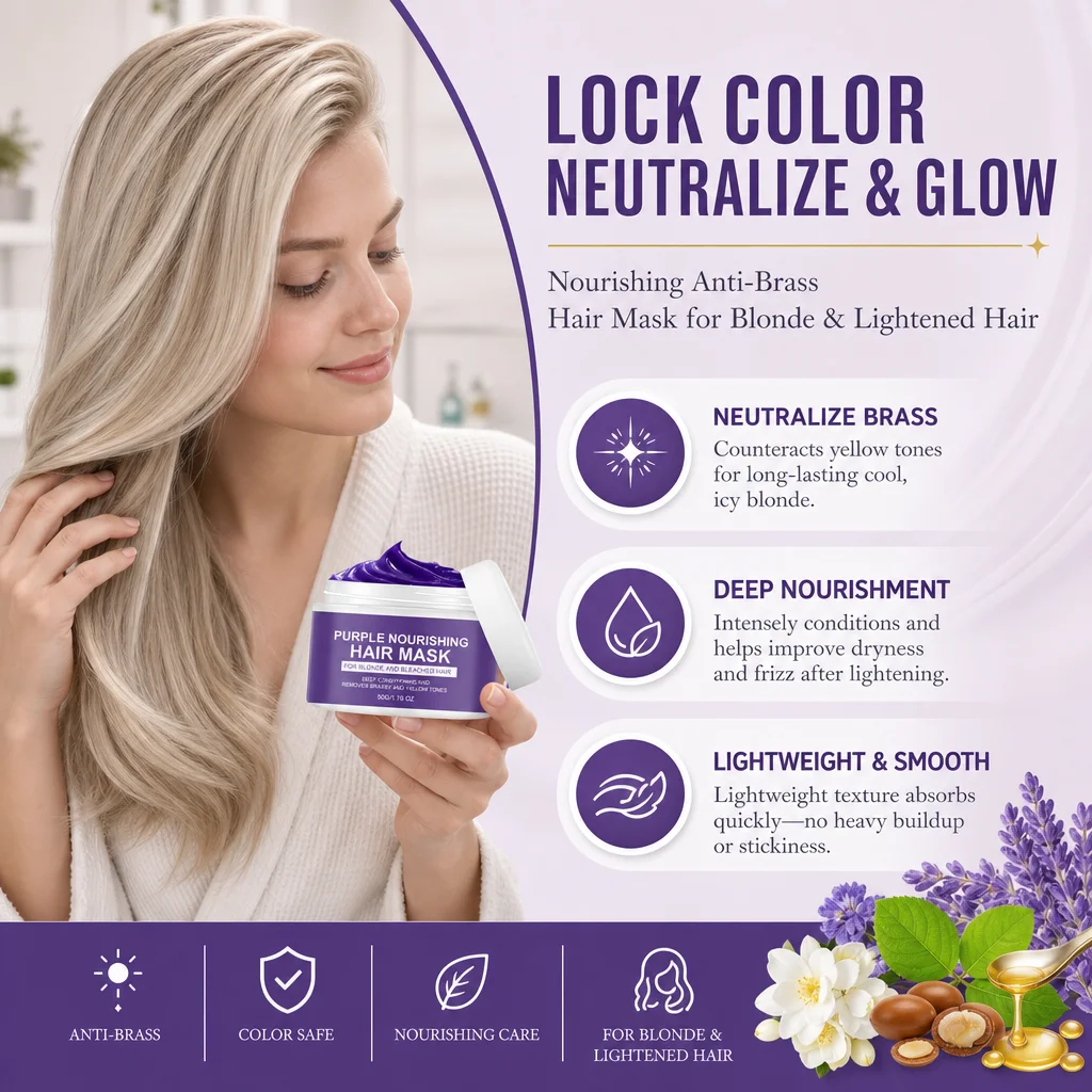 Yellow Remover Purple Hair Mask Gentle Rapid Removal Brassy Yellow Lock Color Shea Butter Deep Conditioning For Bleached Hair