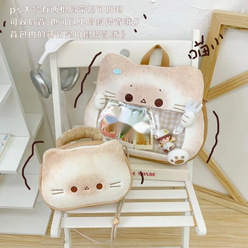 

Kawaii Biscuit Cat Itabag сумка на плечо на молнии большой емкости кошелек для хранения прозрачный карман хлопковая сумка для куклы сумка для хранения значков