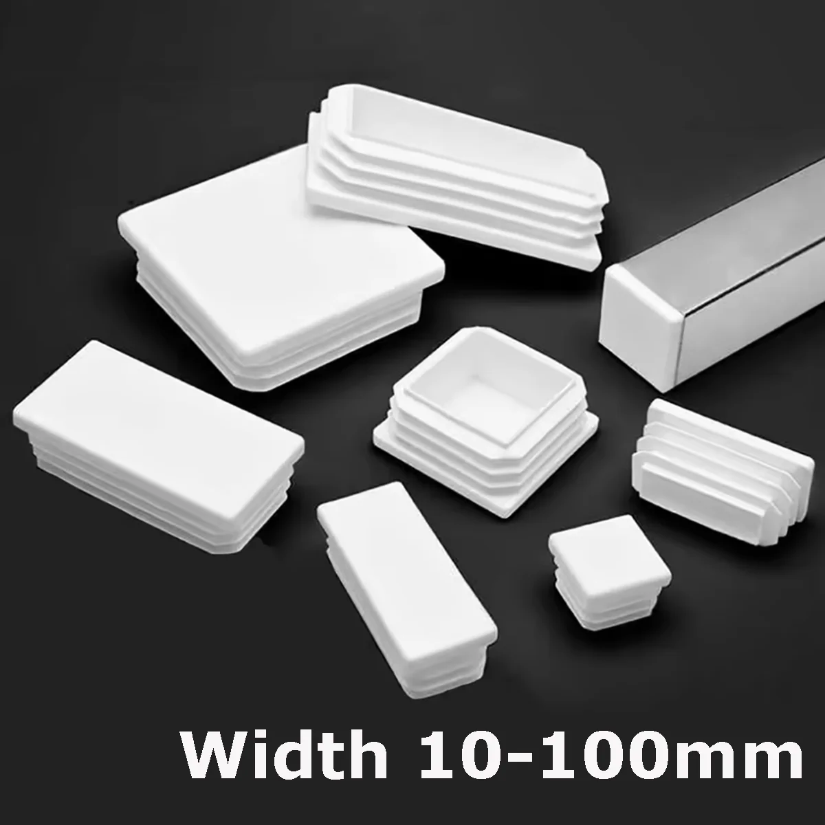 Square/Rectangle Plastic White Blanking End Cap Tube Pipe Inserts Plug Bung Cover Steel Table Chair Leg Feet Pad Width 10-100mm