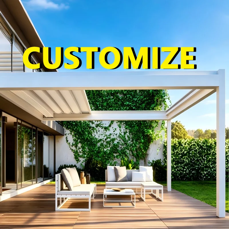 Any Size Custom Heavy Duty Aluminum Bioclimatic Pergola Kits Remote Control Weather Resistant Waterproof Outdoor Patio Sun Shade