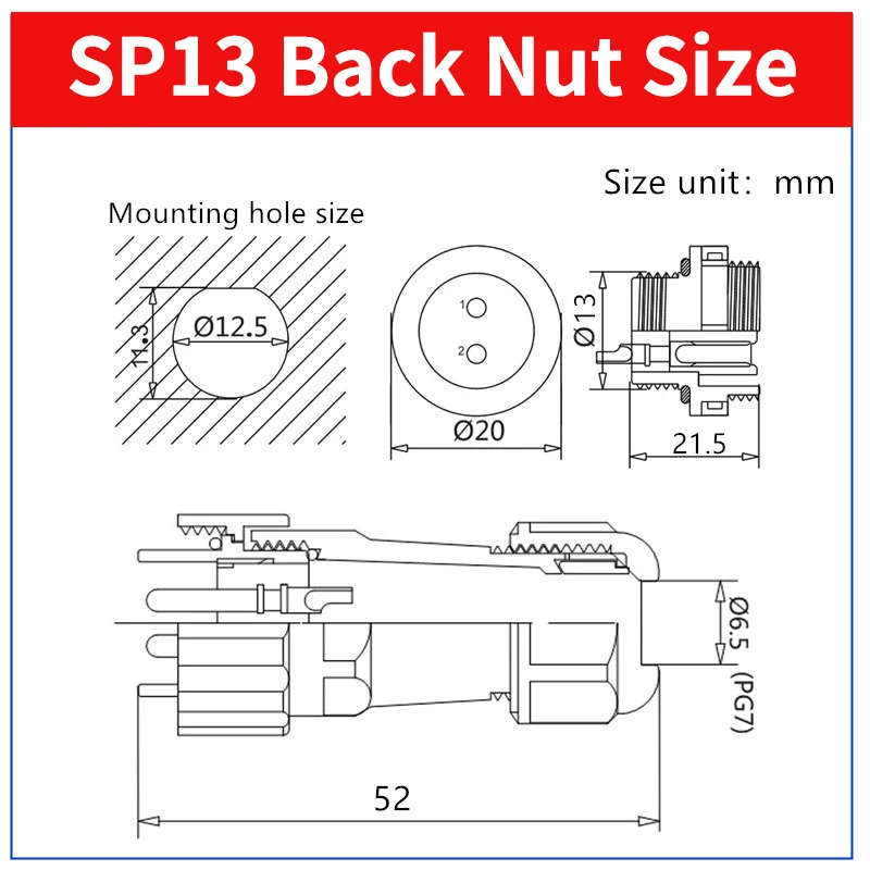 IP68 SP13 Back Nut/Flange/Docking Waterproof Industrial Connectors 2Pin 3Pin 4Pin 5Pin 6Pin 7Pin 9Pin Female Socket Male Plug