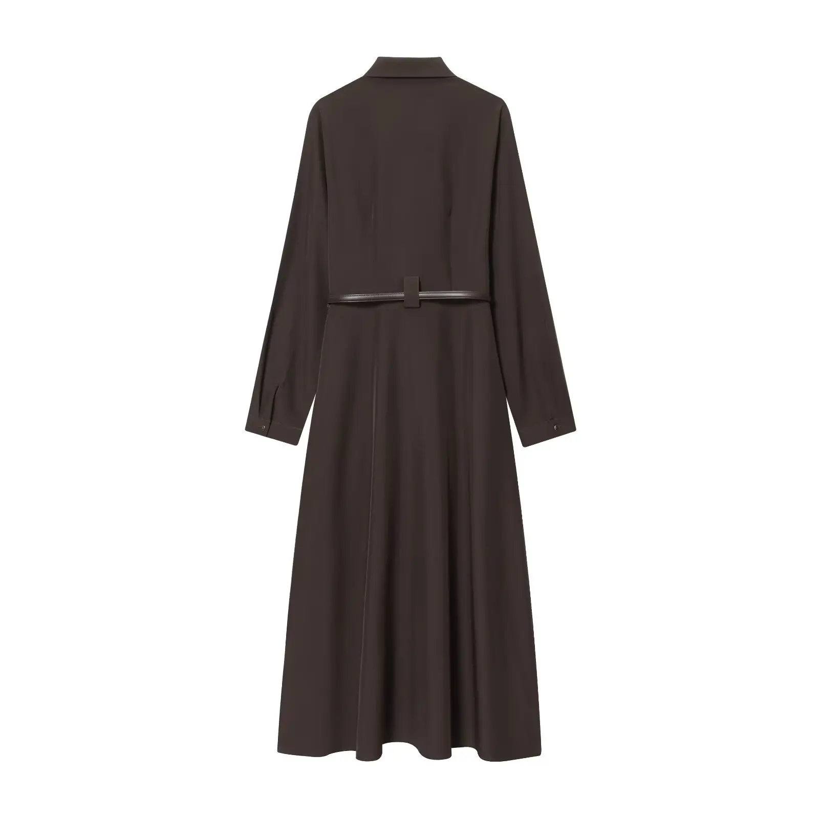 Herbst Damenmode Fit V-Ausschnitt Gürtel Elegantes langes Kleid Taille-Schlankheitsgürtel Hemd-Stil Midi Urlaub Casual Rock