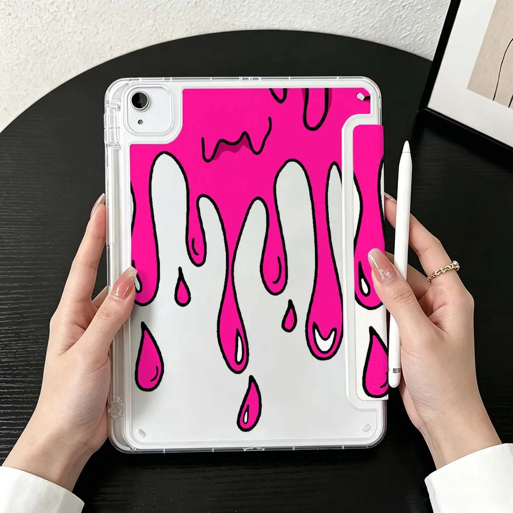 Cartoon Dripping Paint Case For iPad Mini Pro Air 5 6 7 8 9 10th 11th 11 9.7 10.9 13 inch Transparent Y-Shaped Folding Tablet
