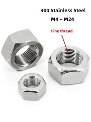DIN934 Fine Thread Hex Nut M4-M24 Fine Pitch Flat Hexagon Lock Nut 304 Stainless Steel Nut Pitch 0.5/0.75/1.0/1.25/1.5/2.0mm