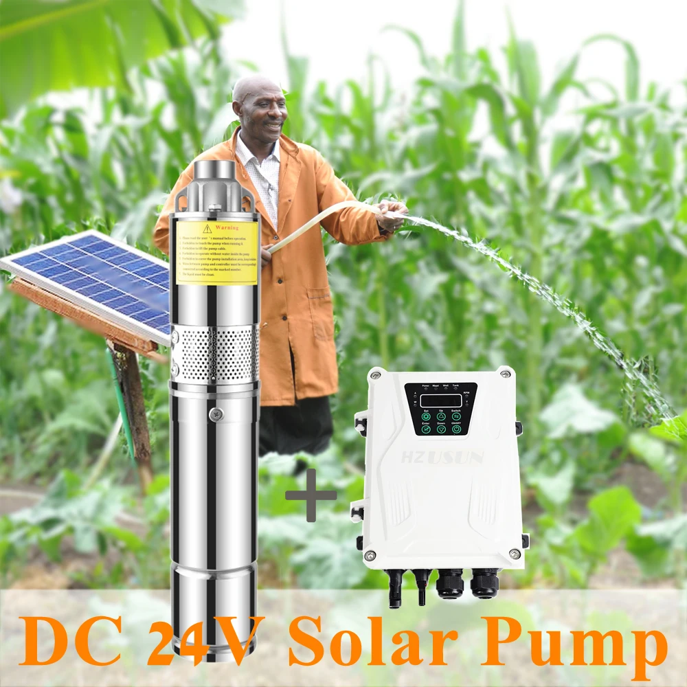 HZUSUN Small 0.5 HP BLDC Solar Screw Water Pump Price for House Rain Barrel 24V DC Off Grid Solar Powered Submersible Well Pump