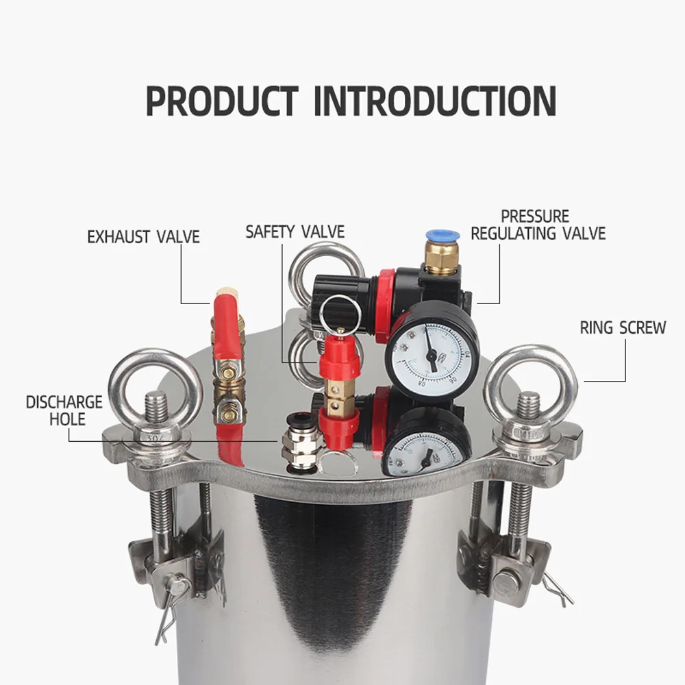 

2026 2/3/5 л бак под давлением из нержавеющей стали, пневматический резервуар для хранения, барабан из углеродистой стали, дозирующий клапан, резервуар для желтого клея, краски