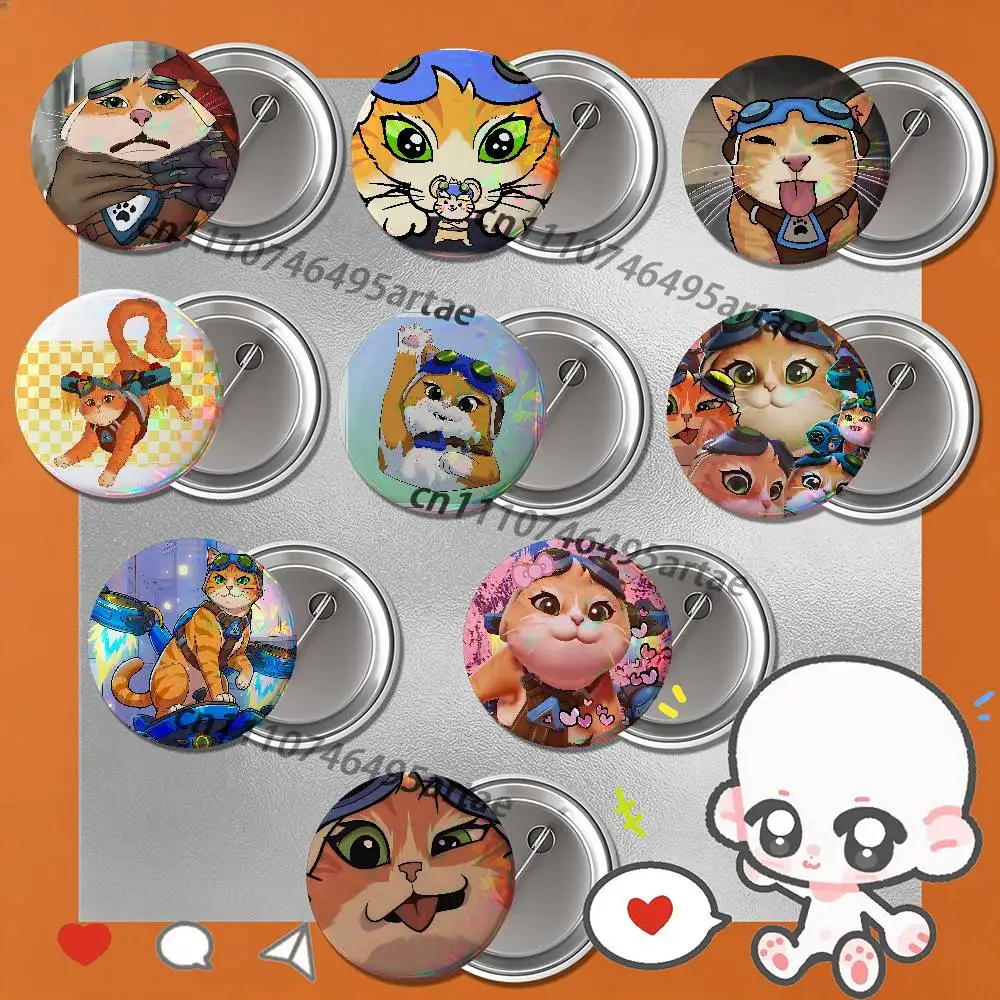 O-Overwatch JetpackS cat Badges25 32 44 58 75mm Round Cosplay Pin Fans Collect Friends Gifts Brooch Souvenir Custom