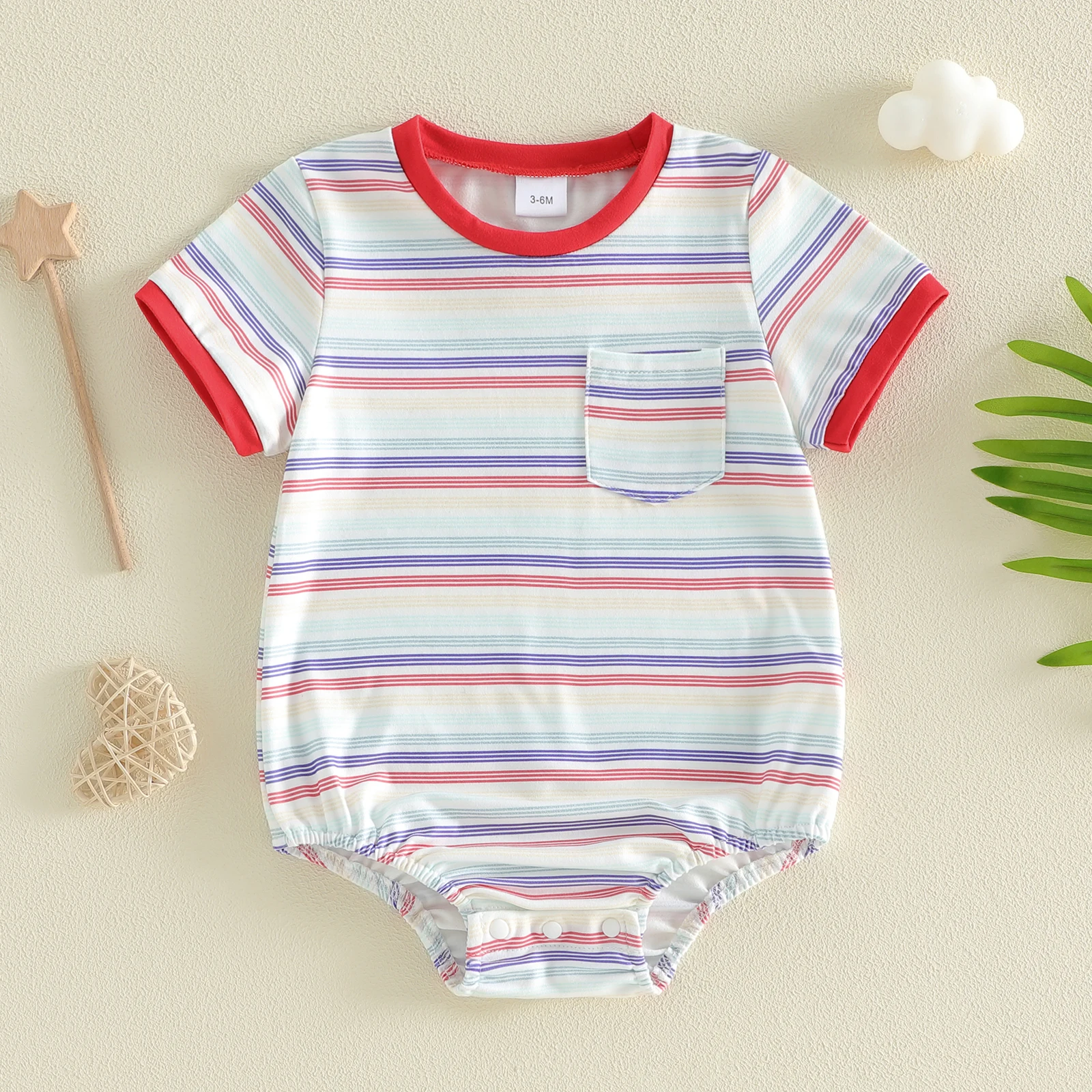 0-18M Newbrin Infant Baby Boys Summer Romper with Pocket Casual Stylish Striped Crew Neck Short Sleeve Jumpsuit