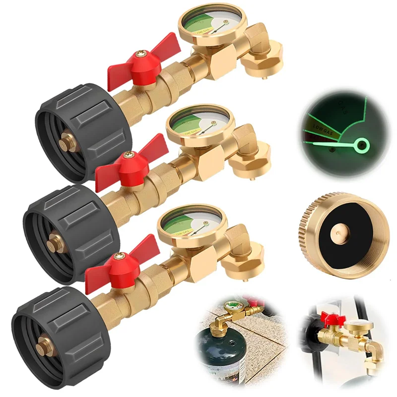 Adapter kolankowy do napełniania butli propanu 3 szt. z manometrem, adapter do butli propanu 1 lb, uniwersalny manometr do gazu propanu, trend 2025