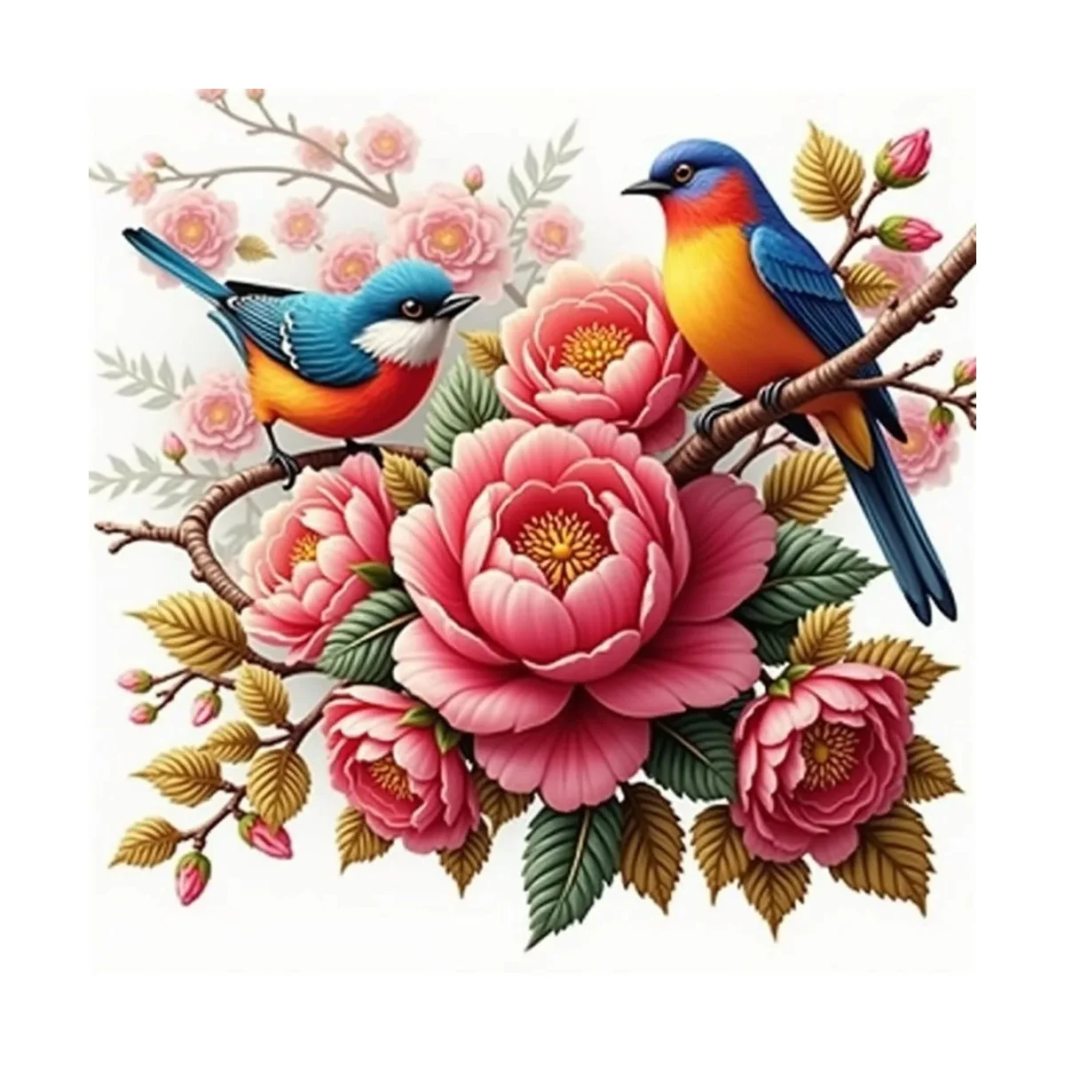 1 Stück 40x40 cm/15,74 Zoll, 11Ct/14Ct Kreuzstich-Set, DIY Valentinstagsgeschenk, Stickerei-Set für Festlichkeiten, Blaue Vögel auf Pfingstrosenzweig – Detail 4