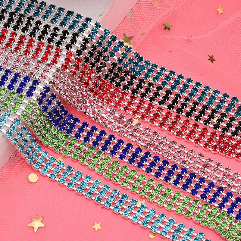 10Yards Rhinestone Chains for Sewing 3 Rows Crystal Chain Sew-on Glue-on Trim Claw Chain for Clothes Shoes DIY Chain Accessories