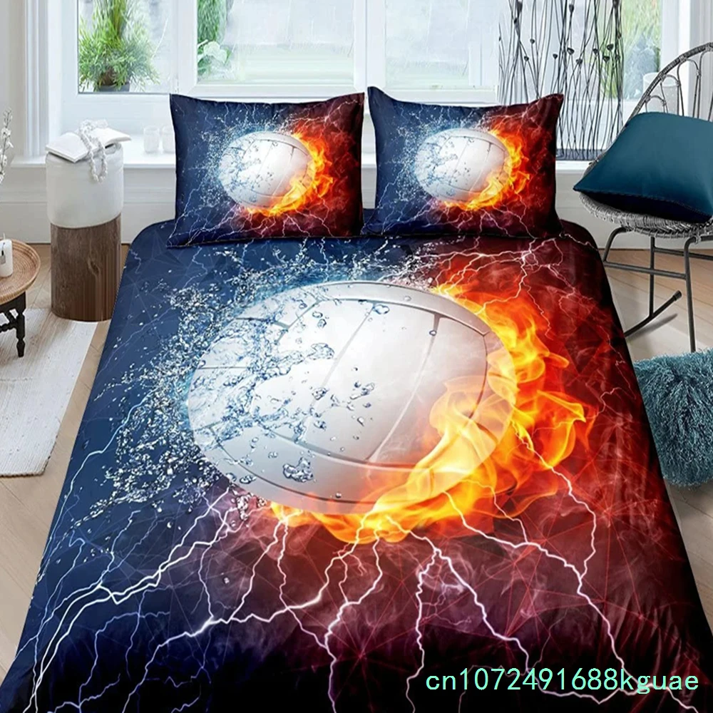 Volleyball Bedding Set Sports King Queen Duvet Cover Boys Girls Ball Theme Fire And Water Comforter Cover Polyester Quilt Cover