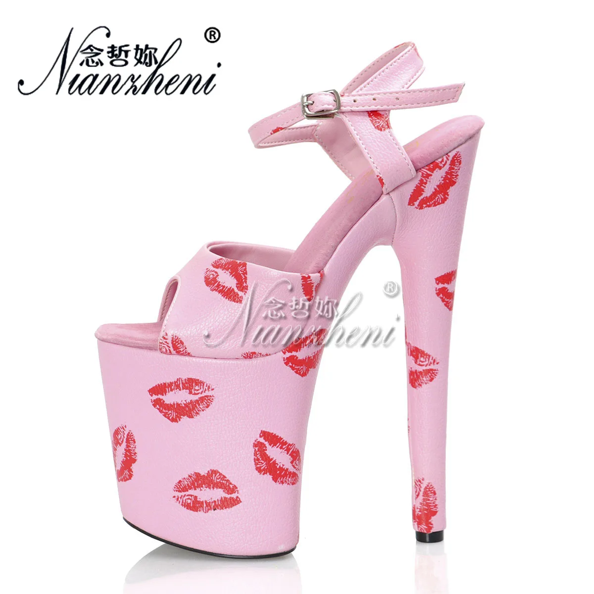 Crossdresser 20cm Pink Shoes Sexy Lips Pole Dance Platform Sandals Peep Toe 8Inch Stripper Heels Catwalk Exotic Fetish Models