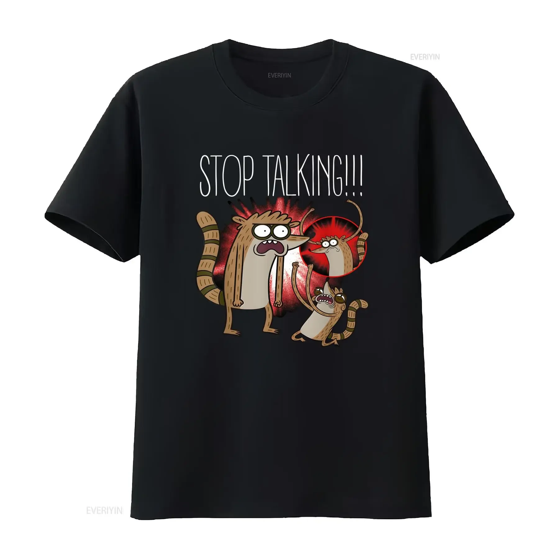 Rigby Stop Talking Funny Cartoon T Shirt vintage Washed Breathable Top For Everyday Wear Casual homme Versatile Slightly