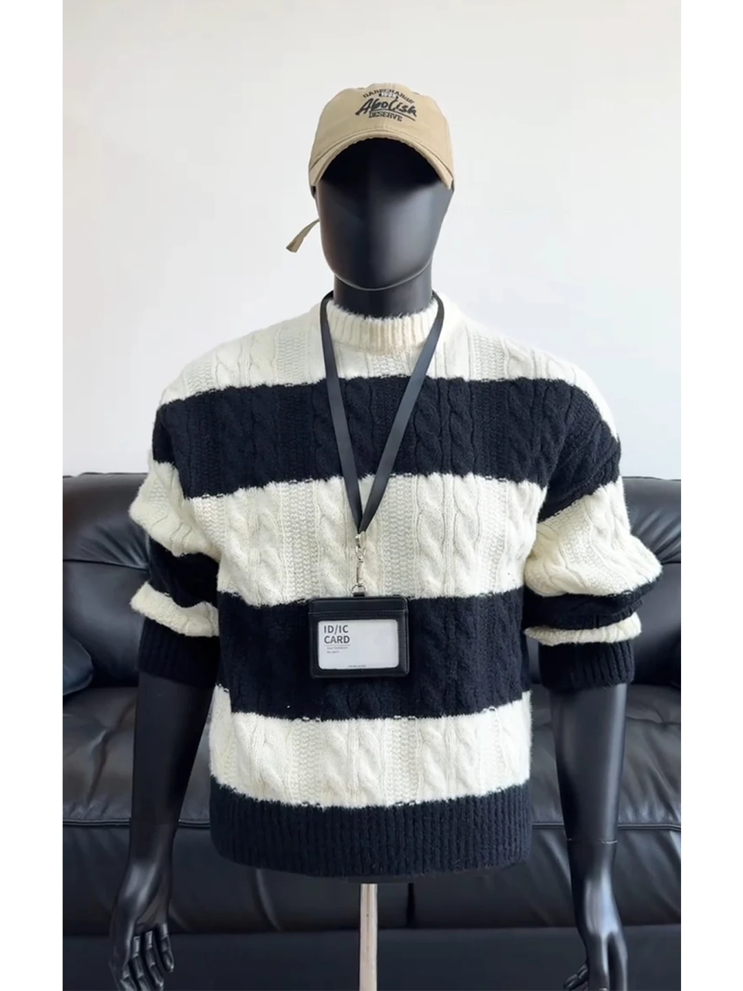 

Men's Autumn Winter round Neck Knitwear Color Block Striped Loose Fit Base Layer Shirt Inner Wear Comfortable Soft Cotton Top