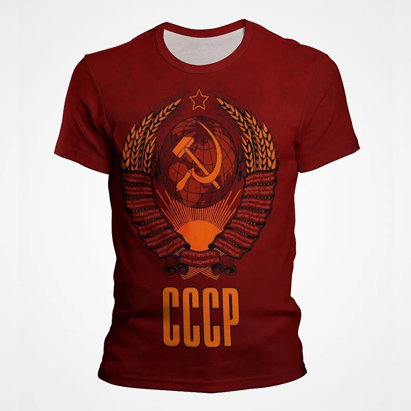 

Russian Flag Logo Graphic T Shirts CCCP Banner 3D Printed T Shirt For Men Military Oversized T-Shirt Streetwear Casual Tee Tops