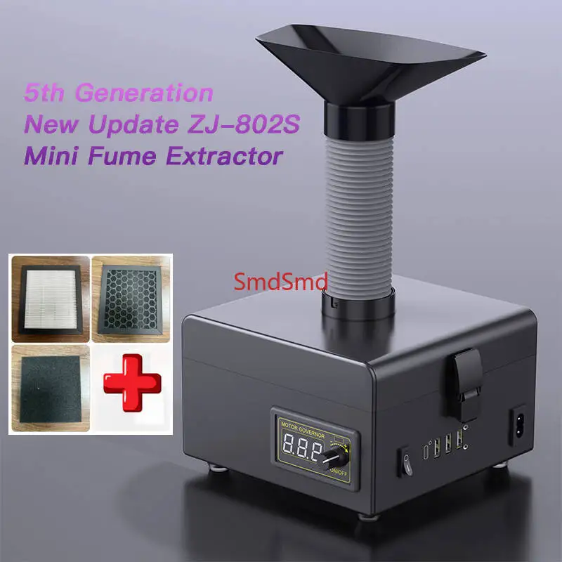 Fume Extractor with Filter LED Light 5V-3A USB Charging Port Automatic Buckle 98% Smoking Efficiency for Soldering Fume Removal​
