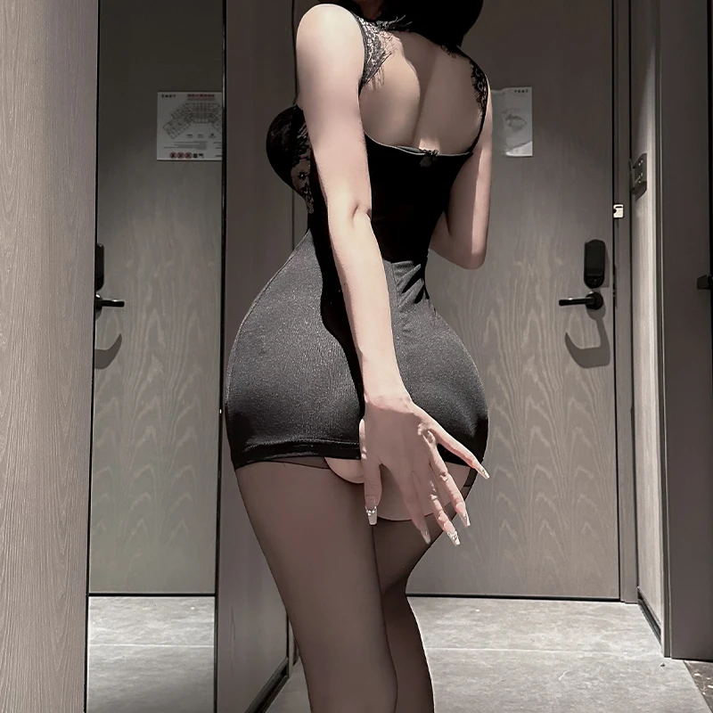 Sexy Lingerie Dames Kant Patchwork Mouwloze Pyjama Club Verpakt Nachthemd