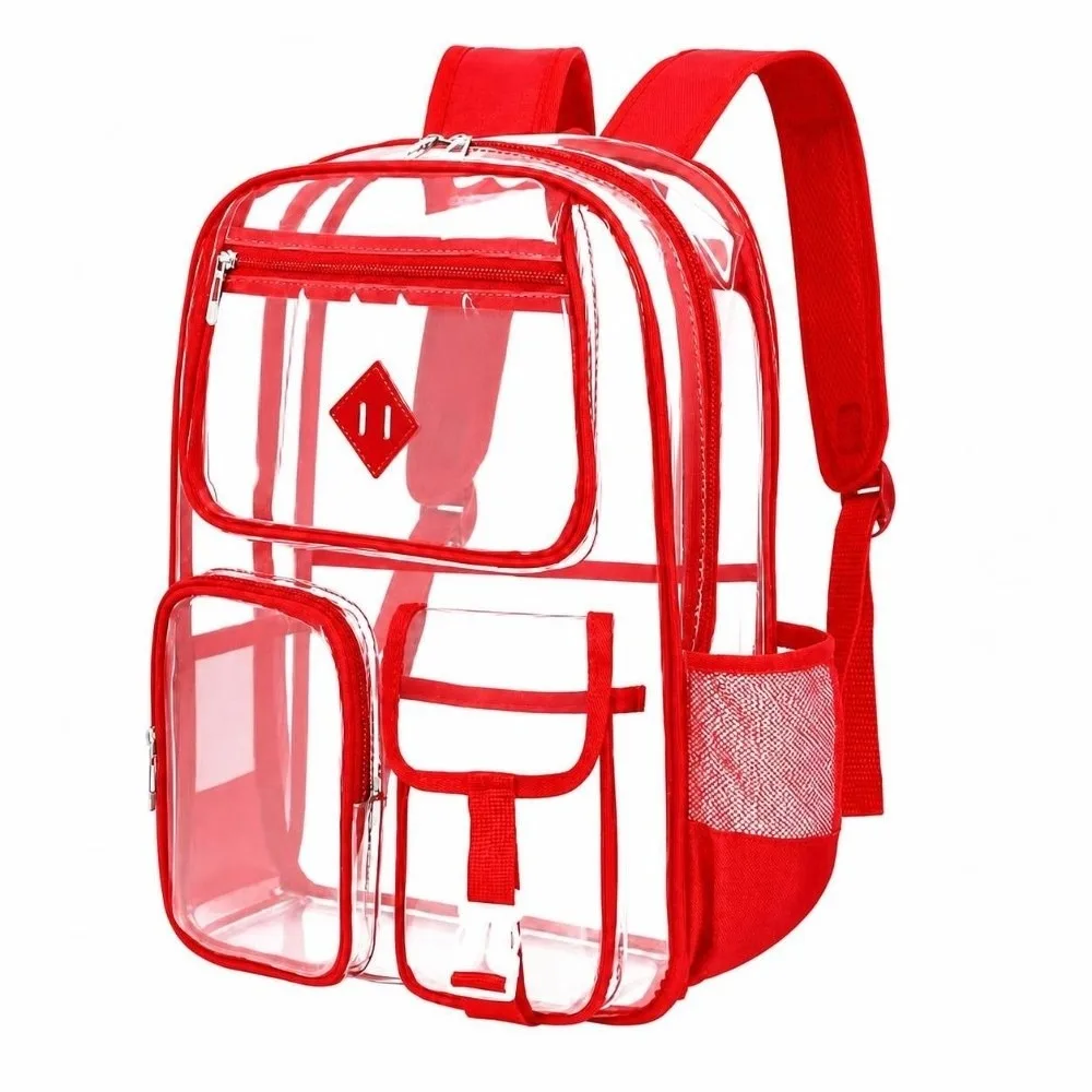 Mult-Pocket Clear PVC Backpack Waterproof Lightweight School Backpack Wear-Resistant Transparent See-Through Bookbag
