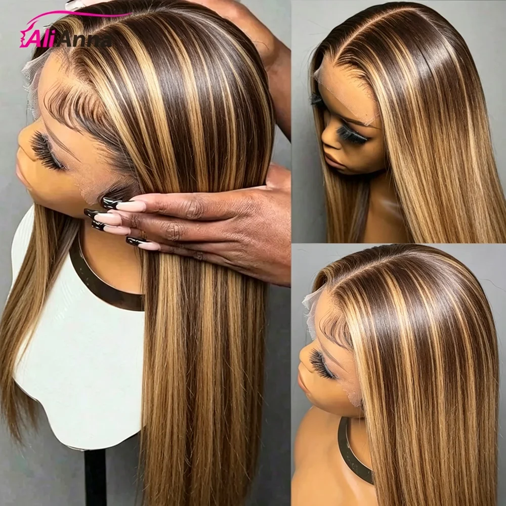 250 Density Hightlight 13x4 HD Lace Front Wig Human Hair 34Inch Straight Human Hair Wigs Pre Plcuked With Baby Hair Pre Colored Honey Blonde Ombre Wig Human Hair For Women Body Wave Human Hair Wigs Brazilian Deep Curly Wigs P4-27 Pre Styled Wigs Soft Hair