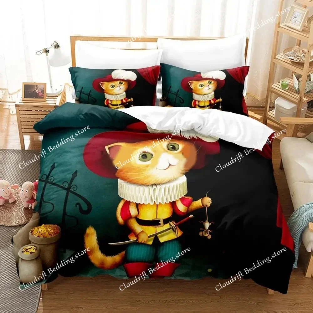 Cartoon Cat PUSS BOOTS Bedding Set Duvet Cover Bed Set Quilt Cover Pillowcase Comforter king Queen Size Boys Adult Bedding Set02 5