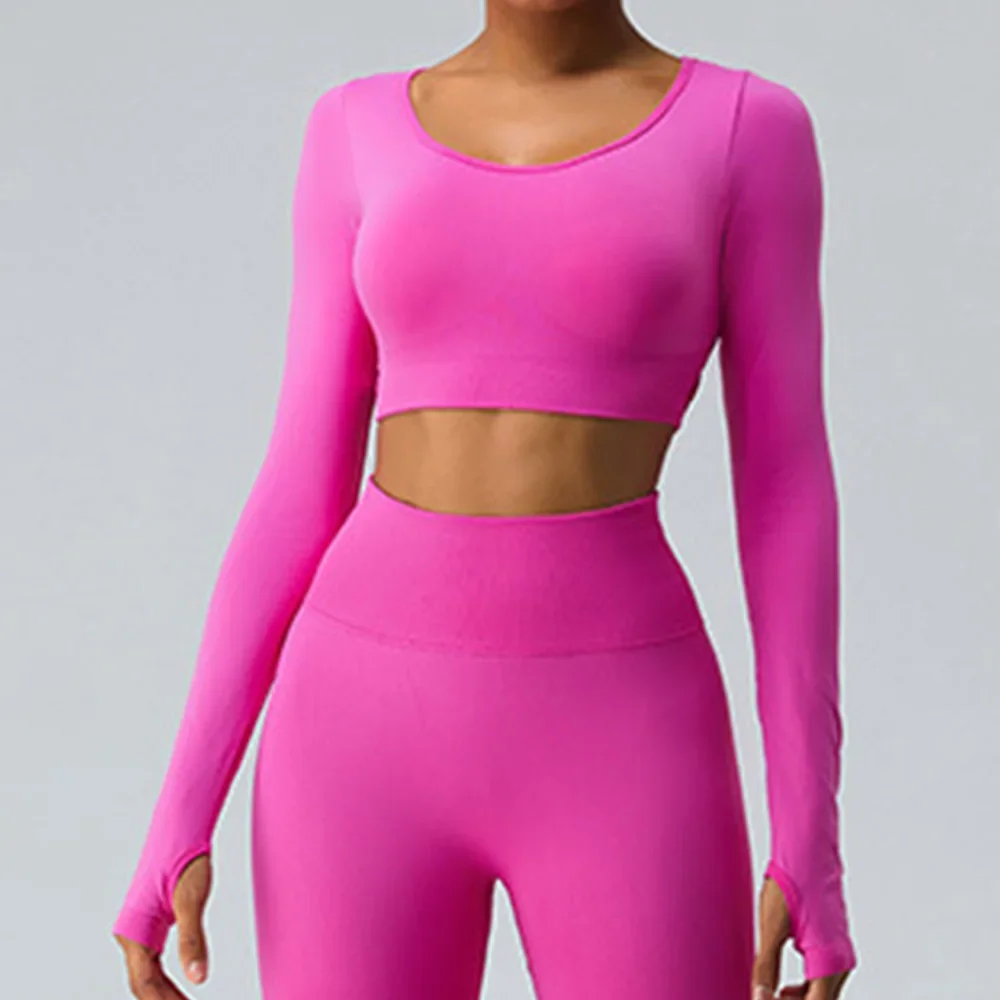 

Yoga Shirts Crop Top Women Seamless Long Sleeves Backless Shirts for Women Yoga Sports Fitness Gym Clothes Push Up Workout Tops