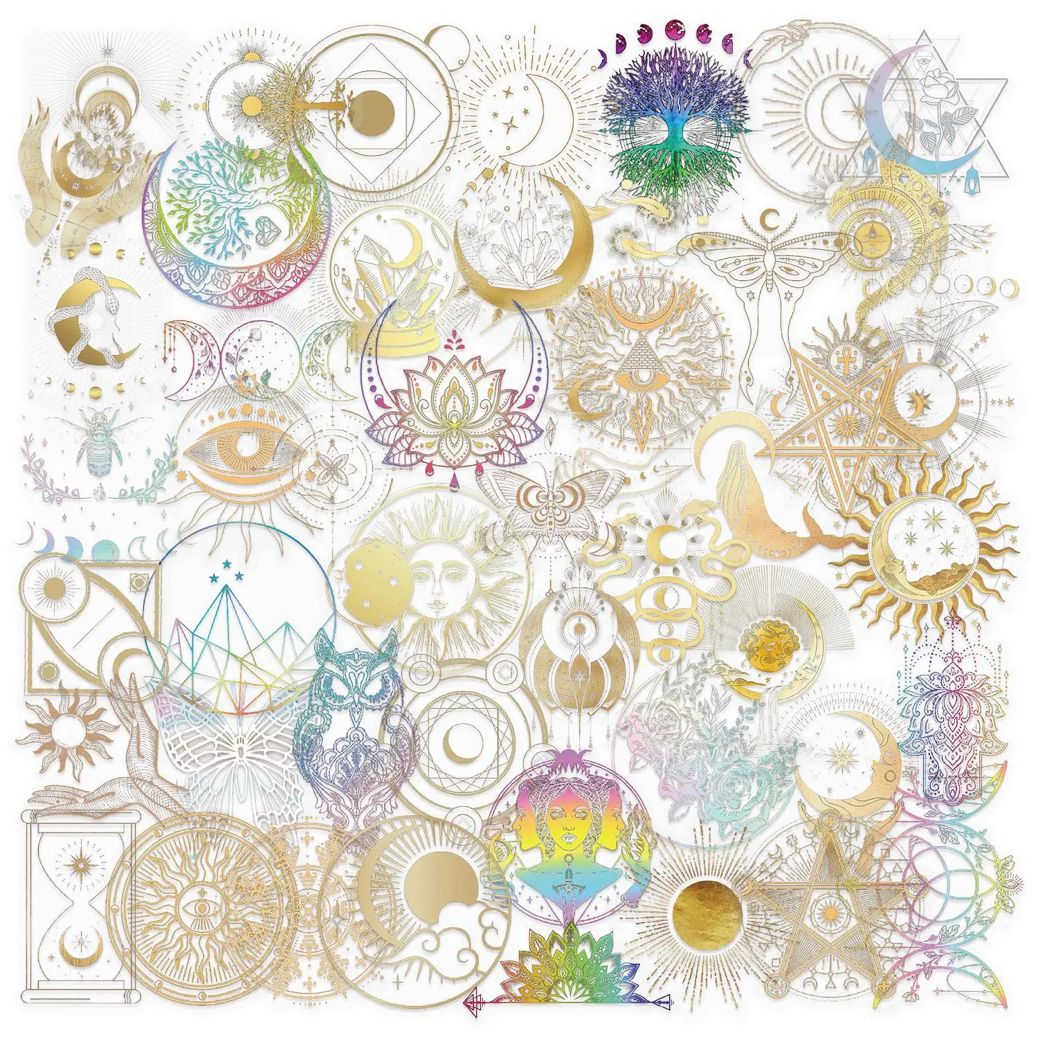50 Uds. De pegatinas creativas transparentes impermeables con cuerpo Astral dorado, decoración para cuaderno, maleta para guitarra, taza de agua móvil, Graffiti