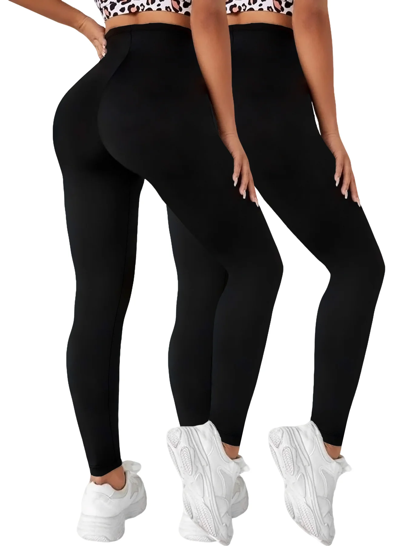 

2 Pack Women's Super Soft Leggings High Elasticity No See Through Workout Yoga Running Athletic Push Up Gym Fitness Leggings