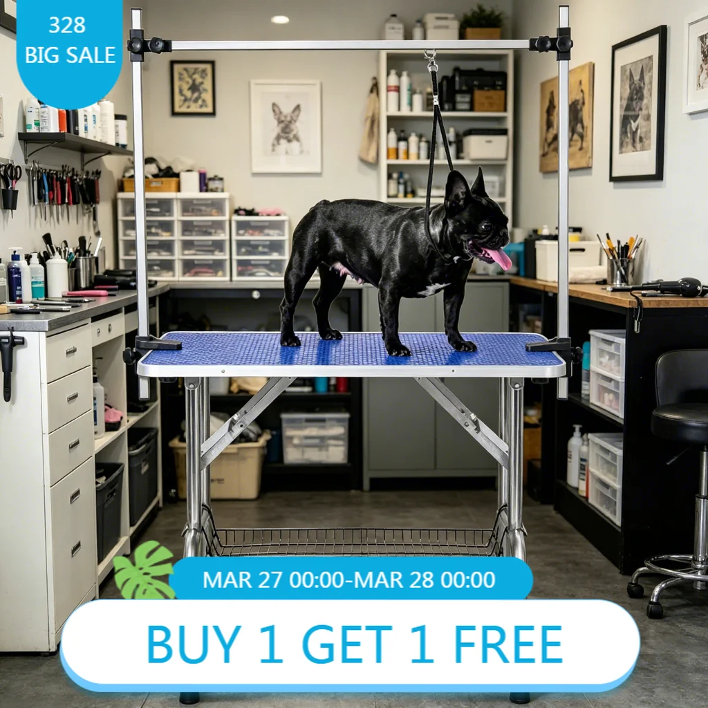 Stainless Steel Folding Pet Grooming Table With Rubber Mat Eco‑Friendly Grooming Station For Cats & Dogs