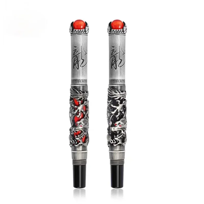 

Роскошный элитный тонкий коммерческий рельефный серый дракон, китайский подарок, ручка-роллер, канцелярские принадлежности