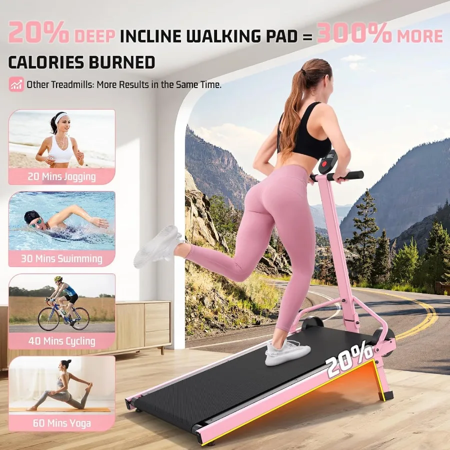 Home outdoor use manual treadmill with 20 incline, steel frame, black color, non-electric compact design supporting up to 500 l