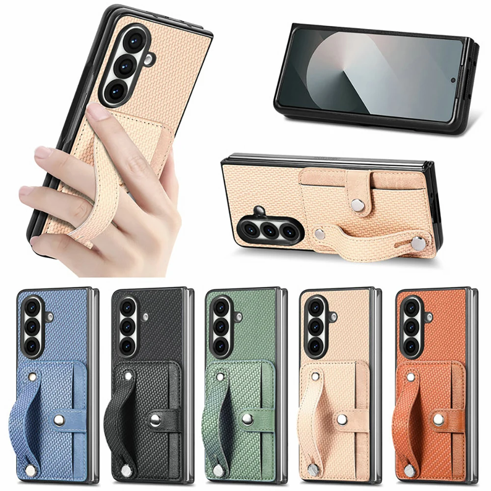 Leather Card Holder Wallet Case For Samsung Galaxy Z Fold 7 5G 2025 Wristband Back Funda For Galaxy Z Fold 7 Case Z Fold7 Cover