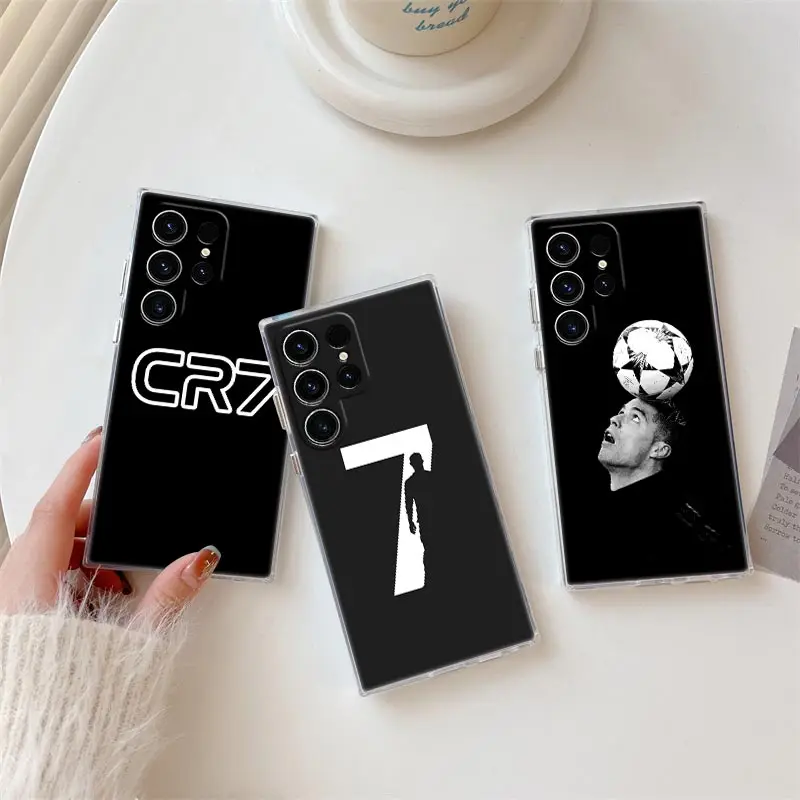 C-R-7 Dark Football Clear Case For Samsung Galaxy S26 S25 S24 S23 Ultra S20 S21 FE S22 Plus S26 Ultra S25FE 5G Soft Phone Cover