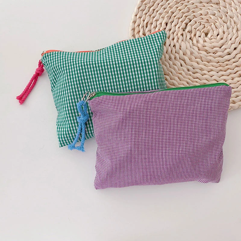 Women's Cosmetic Bag Makeup Bag Purse Clutch Organizer Plaid Zipper Pouch Simple Contrast Color Handbag Large Capacity neceser image 2