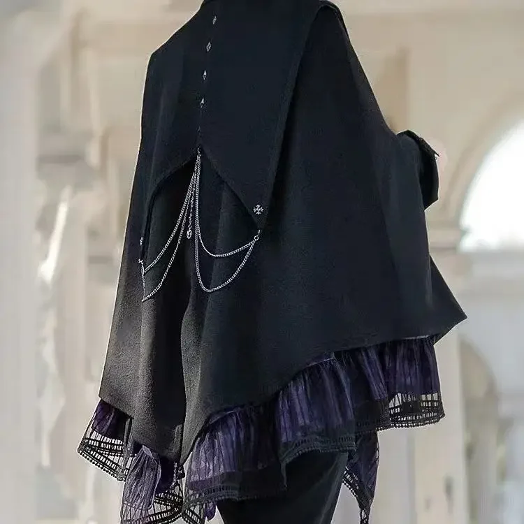 عباءة عتيقة باللون الأسود الداكن على الطراز الفيكتوري للرجال والنساء ثنائي الجودة لوليتا كيب على الطراز القوطي للحفلات والأمير التأثيري للتصوير الفوتوغرافي