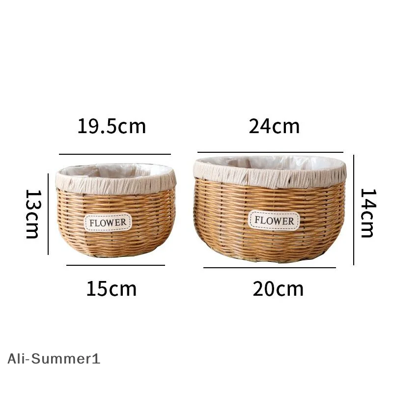 【E】إناء زهور منسوج إبداعي سلة نباتية متعددة الوظائف تقليد أصيص زهور الروطان سلة زهور منسوجة ديكور المنزل #6