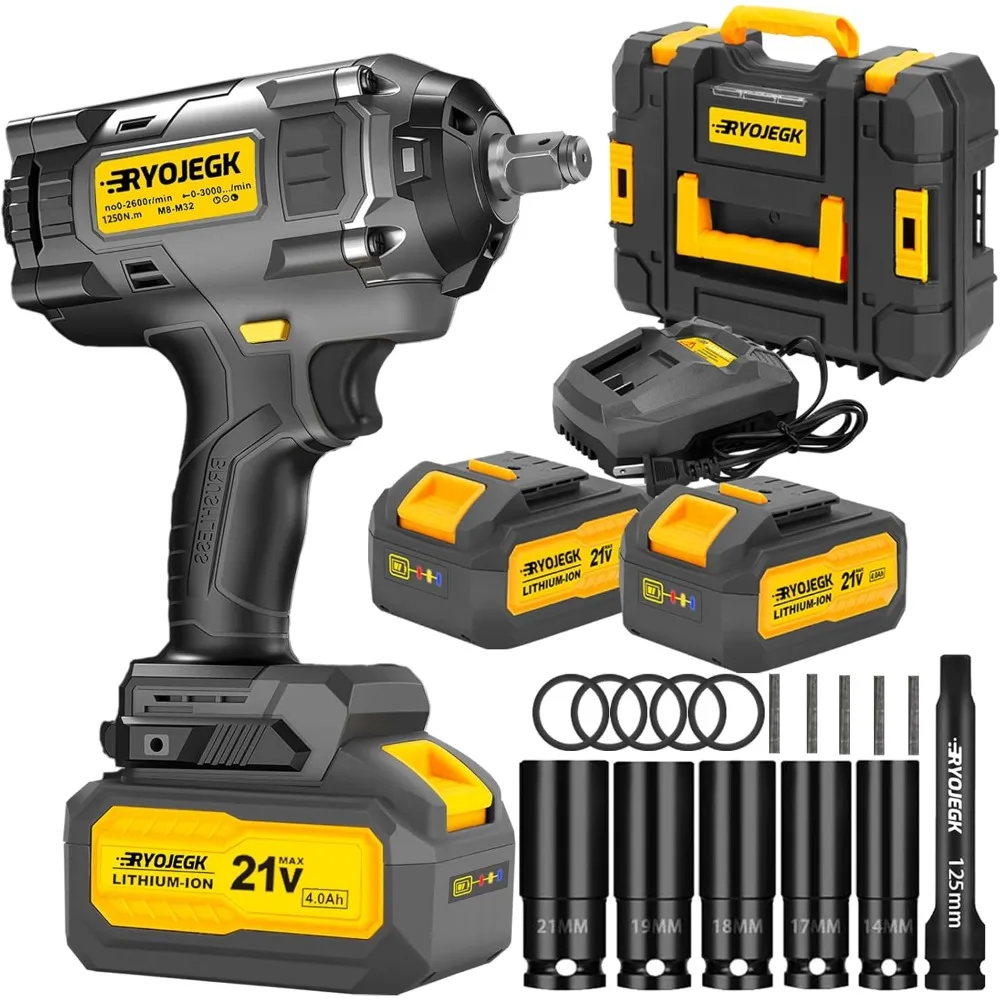 

1250N.m Cordless Impact Wrench Set,922FT-lbs Brushless 1/2 Impact Gun with 2 x 4.0Ah Battery,Llave de Impacto Has 3 Speed Contro