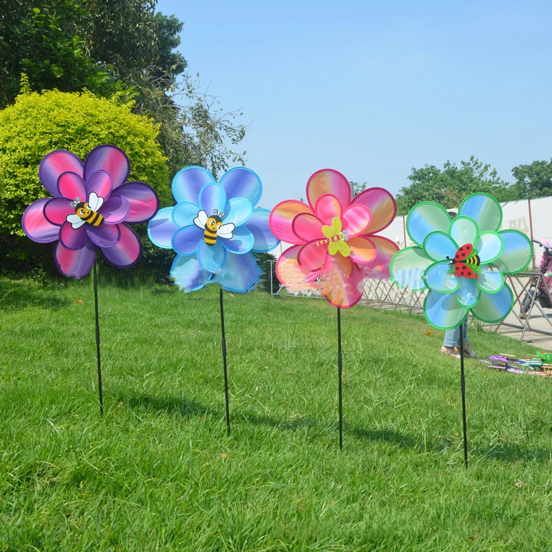 5PCS Double Layer Insect Colorful Pinwheels Windmill Wind Spinner Toy Garden Lawn Wedding Party Decoration Color Random