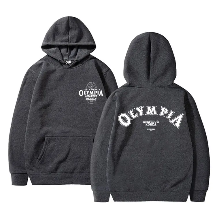 Olympia Amateur Korea Pump Cover Double Sided Print Hoodie Male Fitness Gym Oversized Sweatshirt Men Women Casual Cotton Hoodies