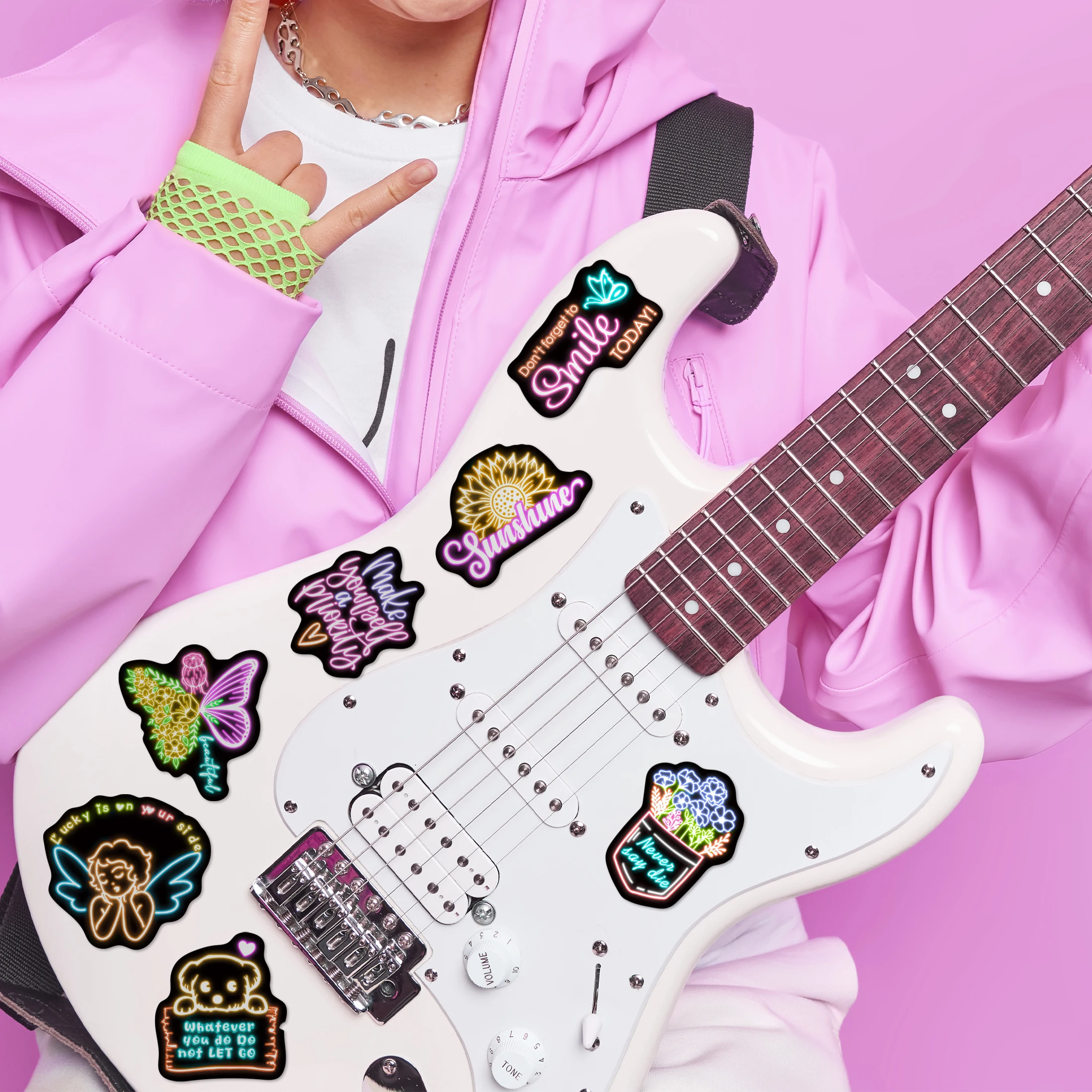 51 قطعة عبارة النيون توهج في الظلام ملصقات مقاوم للماء شارات الفينيل زجاجة ماء كتاب الهاتف الديكور للأطفال المراهقين DIY بها بنفسك الهدايا