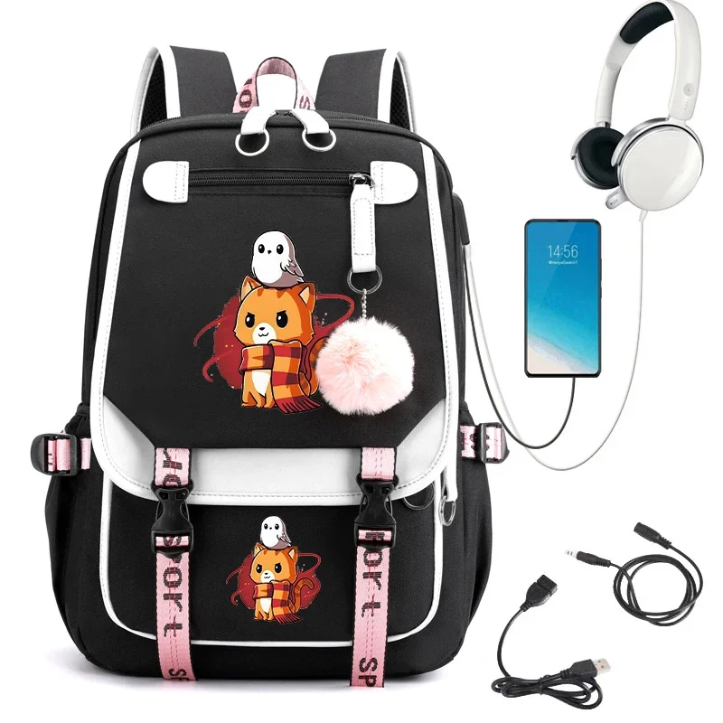 Primary Secondary Schoolbags Backpack Raccoon and Owl School Bags Usb Charging Bagpack Teenager Girls Back Pack Kawaii Bookbag