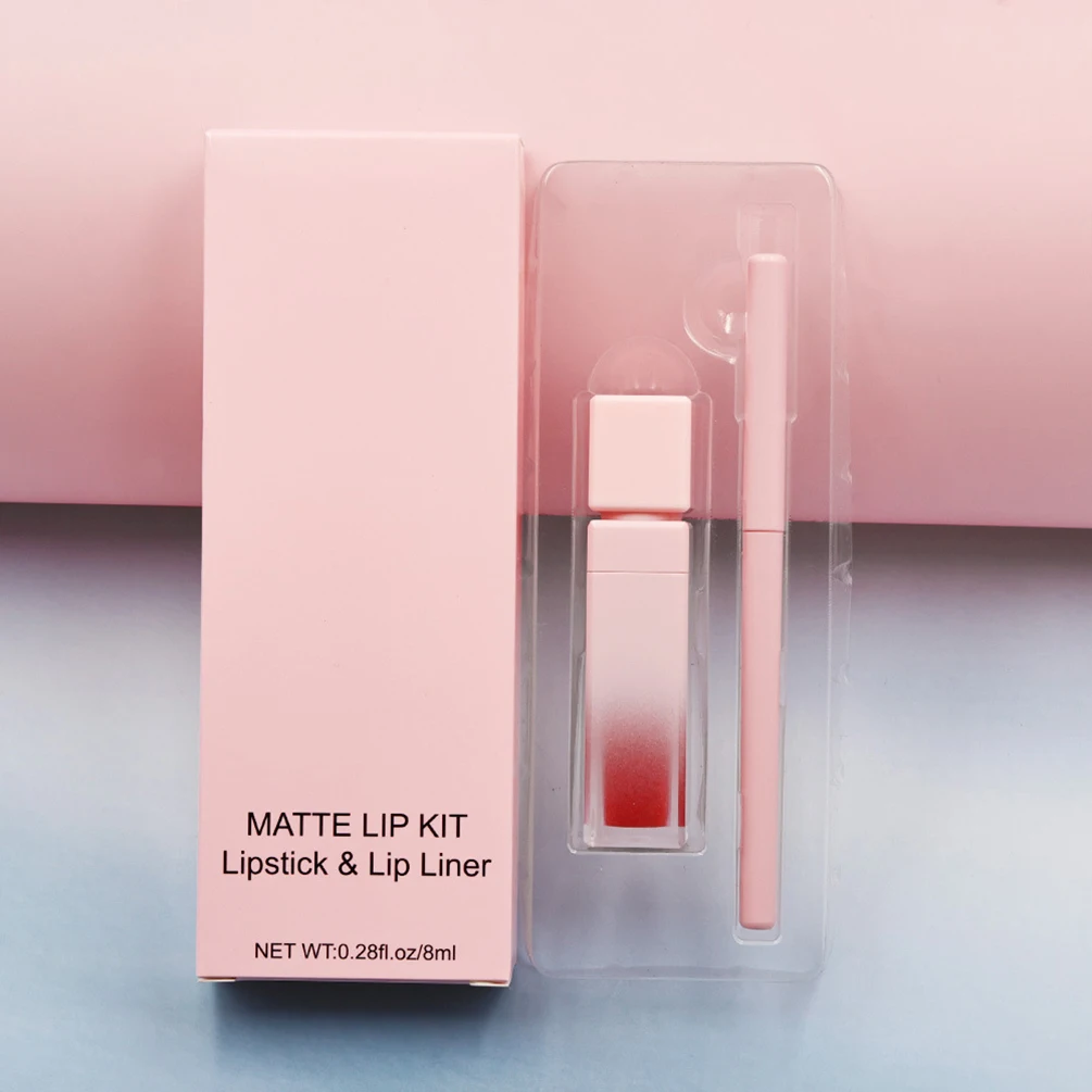 Private Label Lipstick Lipliner Kit Custom Logo Matte Waterproof Non-stick Lipgloss Lip Liner Waterproof Natural Color Makeup