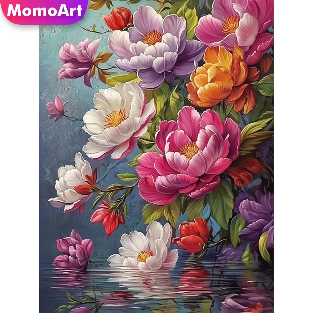 Momoart Vollquadrat Rund Diamant Stickerei Pfingstrose Blume Kreuzstich Malerei Bastelset Diamant Mosaik DIY Handarbeit Hobby