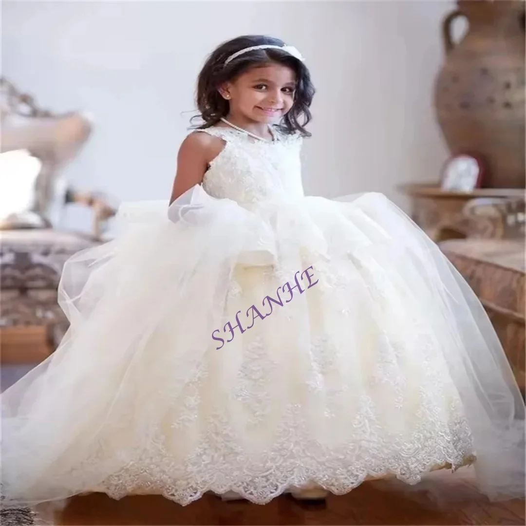 Black Girl Pageant Dress Flower Girls Dresses for Wedding Bows Kids Party Wear Baby Birthday Gowns Customized