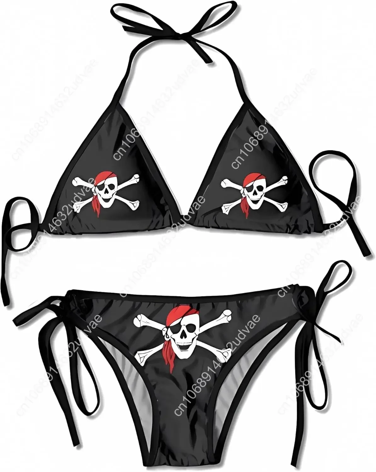 

Pirate Flag Boxing Women Bikini Women Swimsuits Set UnderwearTwo Piece Black