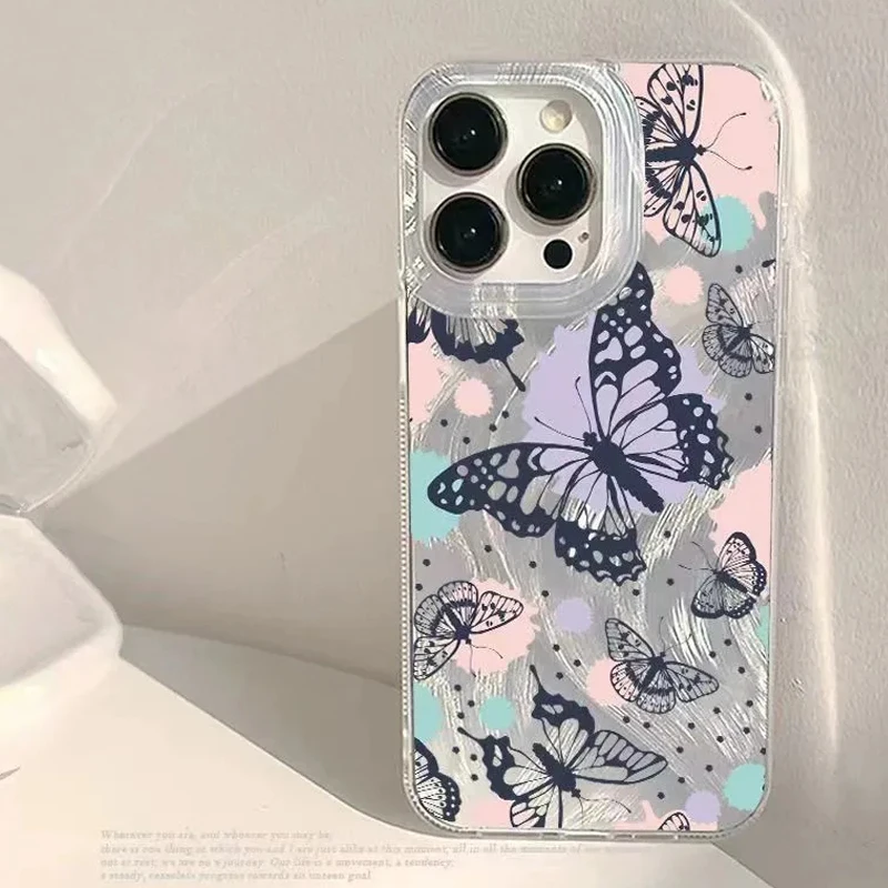 

Luxury Laser Silver Colorful Butterfly Phone Case for Xiaomi Poco X3 X5 X6 M6 Pro 4G Mi 14T Pro 11 Lite 5G NE Shockproof Cover