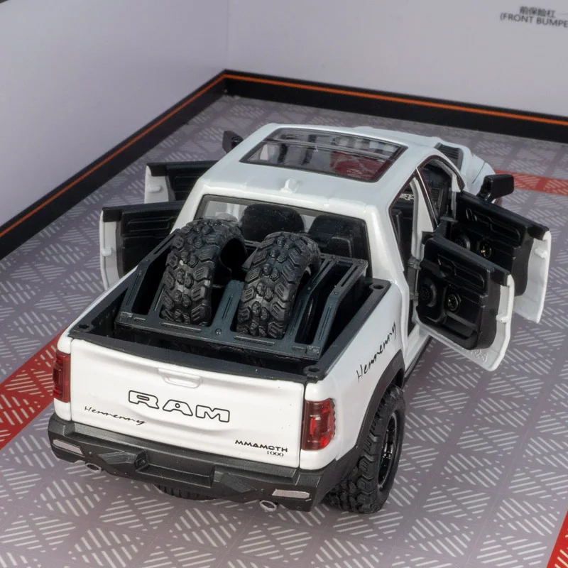 1:32 Dodge mamut pickup truck liga modelo de veículo off-road brinquedo retrátil acústico-óptico com porta que pode ser aberta