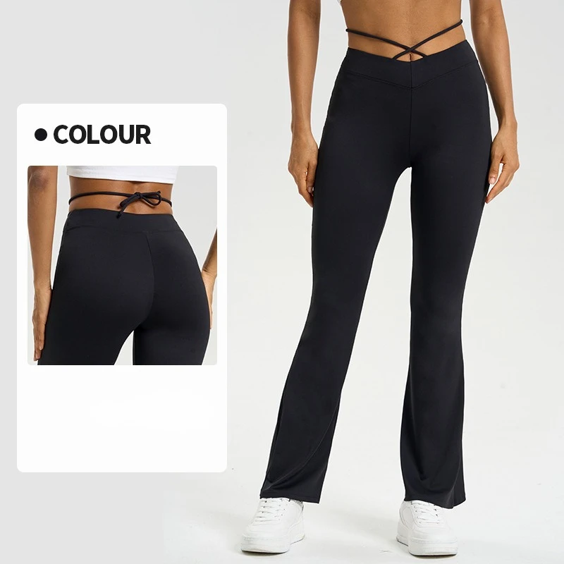 

​​V-Waist Tie Flare Leg Yoga Leggings Women Naked Sensation High Stretch Leggings Butt Liftting Fashion Gym Seamless Sportwear
