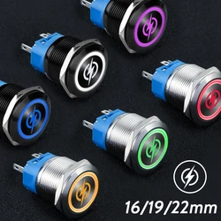 16/19/22MM Power Sign Push Button Switch Lightning Symbol Waterproof Momentary Latching Car Boat On Off 6V 12V 24V 220V Red Blue