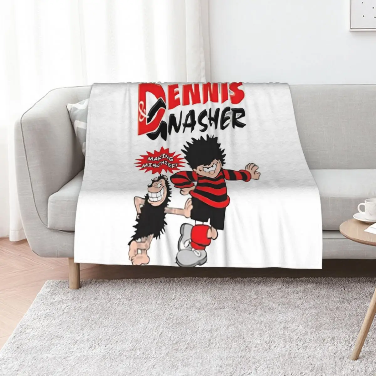 Making Mischief. Classic Dennis the menace and Gnasher, vintage style. Throw Blanket Thin Soft Beds Picnic Single Plaid Blankets